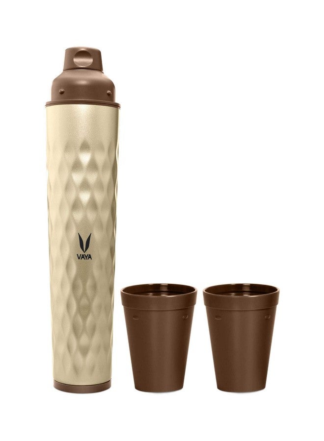 VAYA DRYNK Stainless Steel Water Bottle for Office, 525ml Vacuum Insulated Flask Water Bottle with Gupler Lid, Hot and Cold Thermos Flask for Adults, Leakproof Travel Bottle,Gold - Image 1