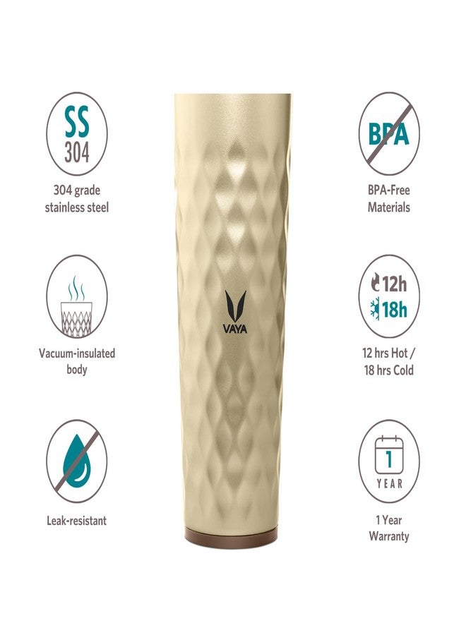 VAYA DRYNK Stainless Steel Water Bottle for Office, 525ml Vacuum Insulated Flask Water Bottle with Gupler Lid, Hot and Cold Thermos Flask for Adults, Leakproof Travel Bottle,Gold - Image 3