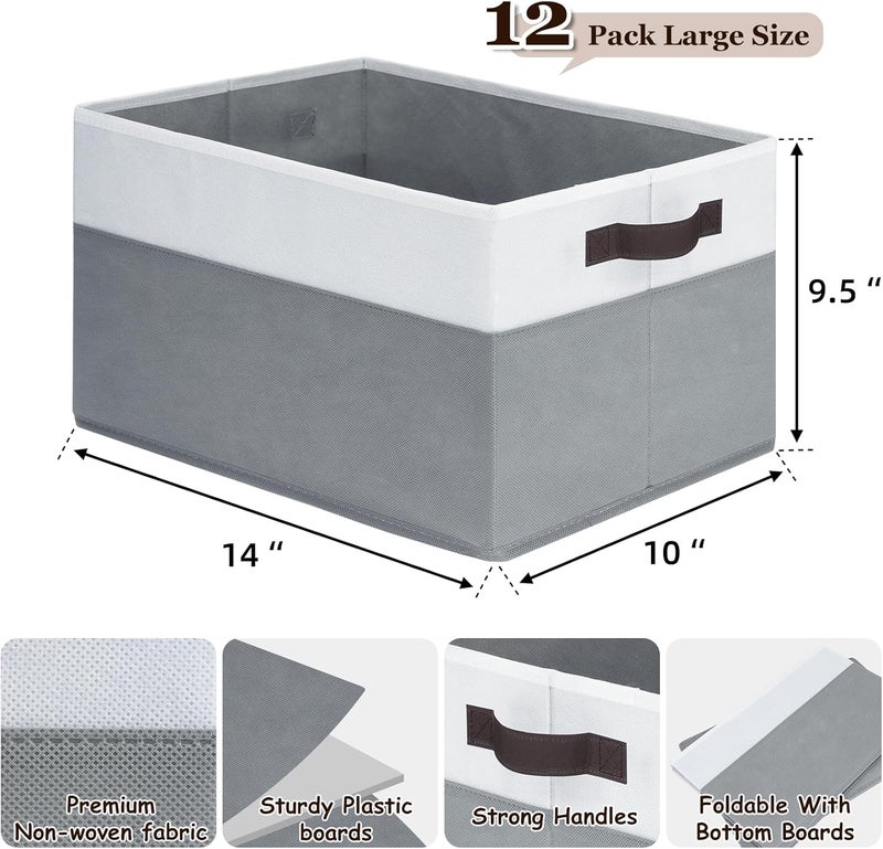 Criusia 12 Pack Large Storage Baskets for Shelves | Fabric Closet Organizers and Storage Bins with Handles for Home Organization | Decorative Collapsible Basket for Organizing Clothes Toy Nursery - Image 2
