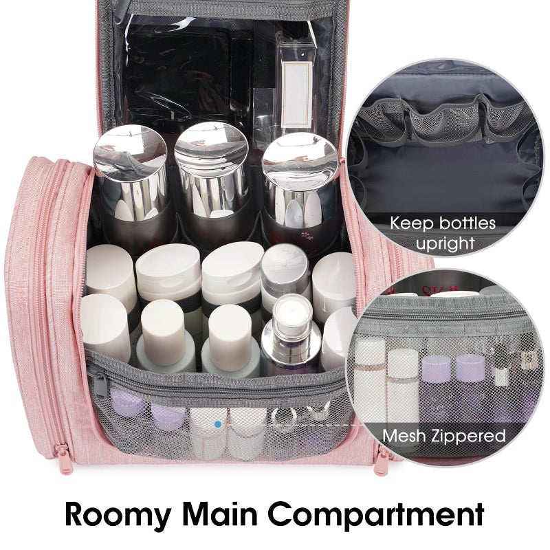 Narwey Large Hanging Toiletry Bag for Women Travel Makeup Bag Organizer Toiletries Bag Dry Wet Separation (Pink) - Image 5