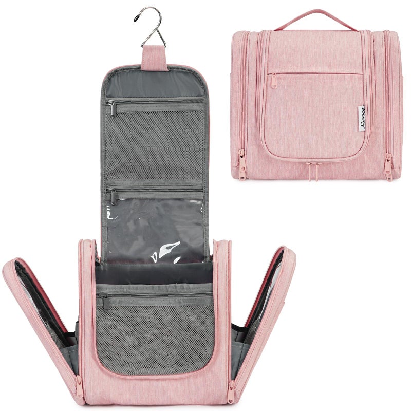 Narwey Large Hanging Toiletry Bag for Women Travel Makeup Bag Organizer Toiletries Bag Dry Wet Separation (Pink) - Image 1