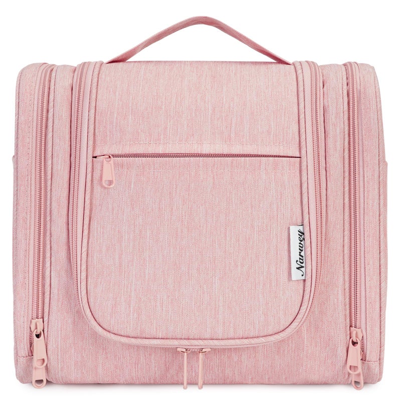 Narwey Large Hanging Toiletry Bag for Women Travel Makeup Bag Organizer Toiletries Bag Dry Wet Separation (Pink) - Image 2