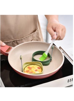 Generic Set of 5 Silicone Egg Rings Non Stick Pancake Molds with Handle for Frying Eggs and Pancakes Reusable Round and Square Shapes  - Image 3
