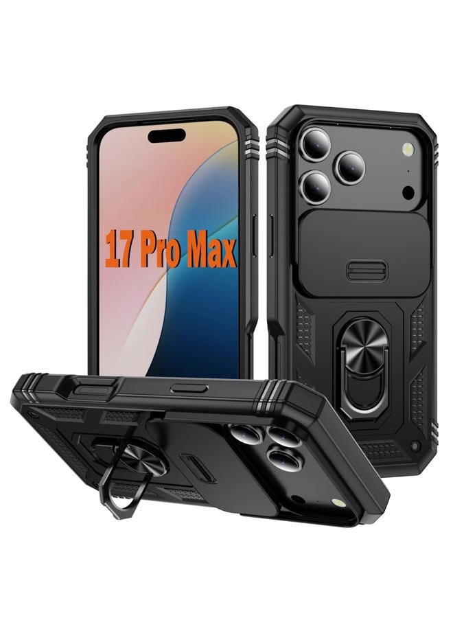 Pasnew Case for iPhone 17 Pro Max with Kickstand & Slide Camera Cover,Military Grade Heavy Duty Full Body Shockproof Hard Shell for iPhone17Promax, Black - Image 1