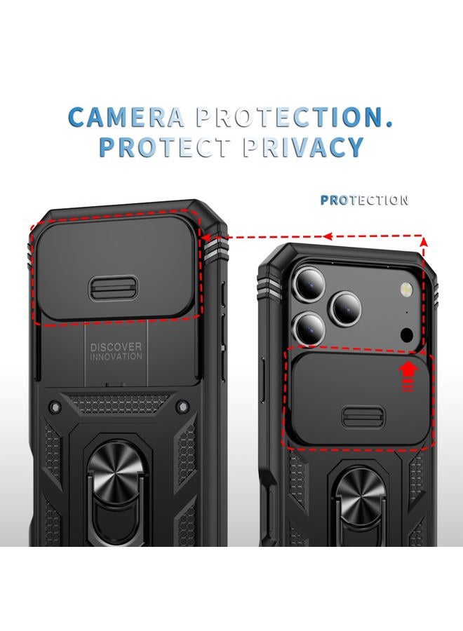 Pasnew Case for iPhone 17 Pro Max with Kickstand & Slide Camera Cover,Military Grade Heavy Duty Full Body Shockproof Hard Shell for iPhone17Promax, Black - Image 3