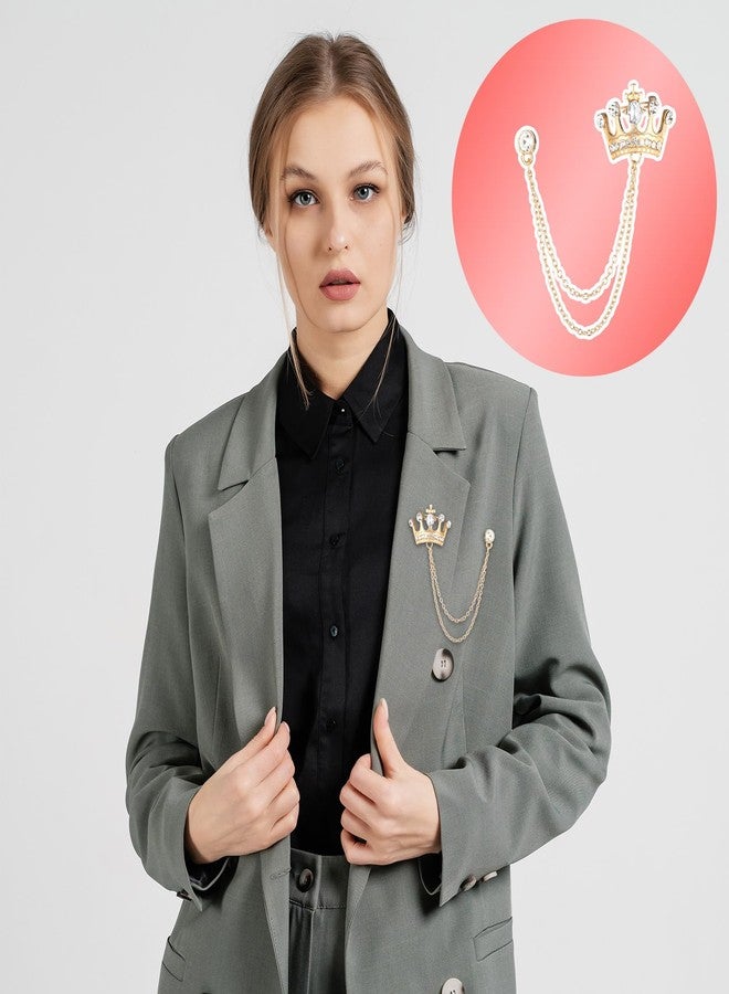 EupHHonycs 2PCS Suit Hanging Chain Men's Crown Retro Crystal Pins Collar Pin Brooch with Stone Detailing Suit Stud Lapel Rhinestone Pin Engraving, Metal Crystal for Breastpin Wedding Brooch - Image 5