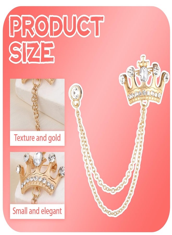 EupHHonycs 2PCS Suit Hanging Chain Men's Crown Retro Crystal Pins Collar Pin Brooch with Stone Detailing Suit Stud Lapel Rhinestone Pin Engraving, Metal Crystal for Breastpin Wedding Brooch - Image 3