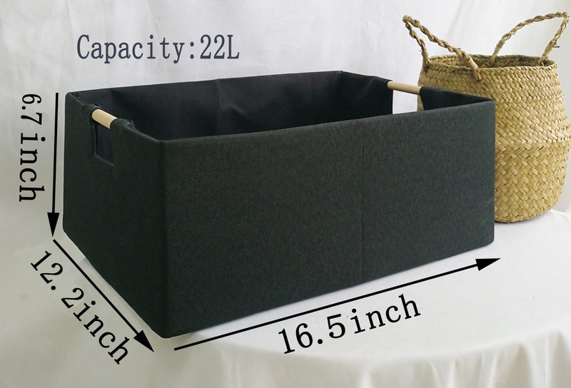 FUULOXE FUULOXE Storage Bin for Shelves Rectangle Closet Baskets Foldable Box with Handles Black Storage Boxes for Home Office Car Dormroom - Image 2