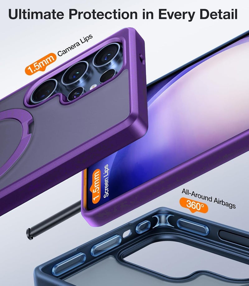 AIBEX Back Cover for Samsung S23 Ultra with OStand Ring Kickstand| Mag-Saf Compatible Magnetic Metal Alloy Ring| Wireless Charging| Slim Thin Scratch Resistant Armor|Shockproof Protective Case- Purple - Image 3