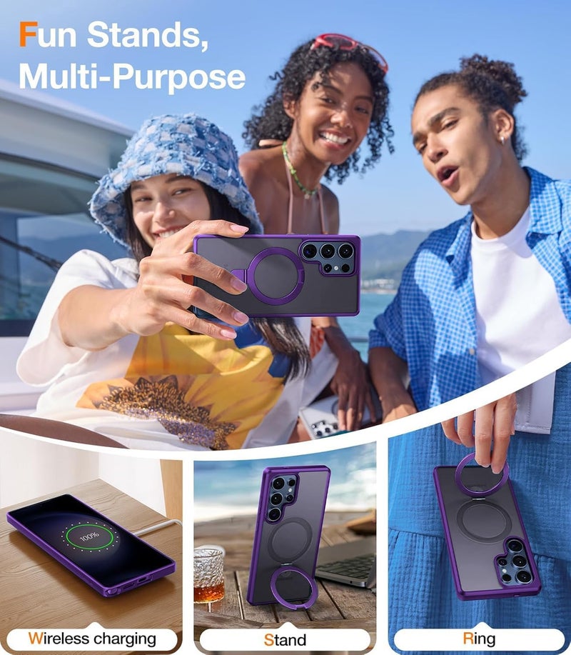 AIBEX Back Cover for Samsung S23 Ultra with OStand Ring Kickstand| Mag-Saf Compatible Magnetic Metal Alloy Ring| Wireless Charging| Slim Thin Scratch Resistant Armor|Shockproof Protective Case- Purple - Image 2