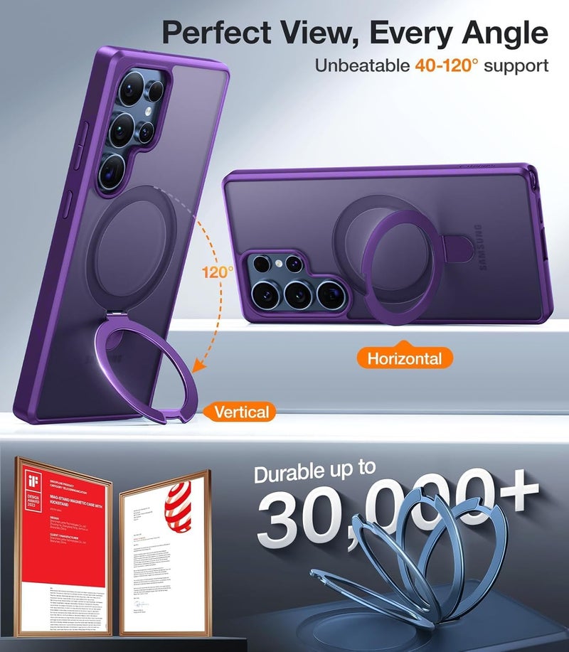AIBEX Back Cover for Samsung S23 Ultra with OStand Ring Kickstand| Mag-Saf Compatible Magnetic Metal Alloy Ring| Wireless Charging| Slim Thin Scratch Resistant Armor|Shockproof Protective Case- Purple - Image 4