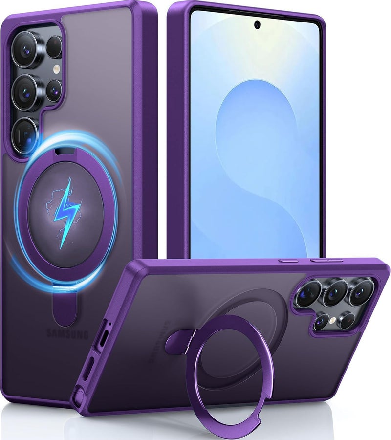 AIBEX Back Cover for Samsung S23 Ultra with OStand Ring Kickstand| Mag-Saf Compatible Magnetic Metal Alloy Ring| Wireless Charging| Slim Thin Scratch Resistant Armor|Shockproof Protective Case- Purple - Image 1