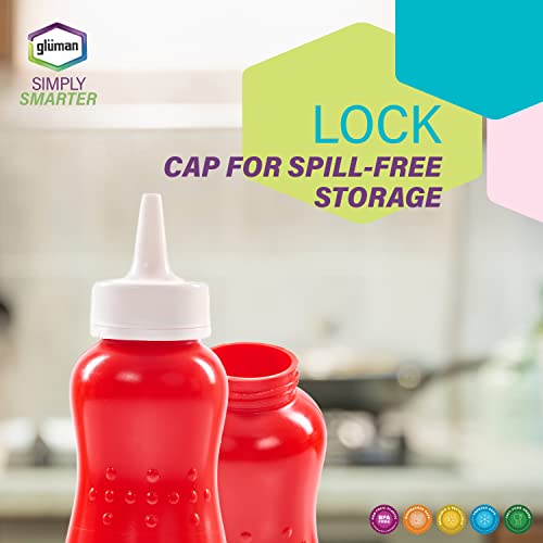 Gluman Plastic Squeezy 750 Ml Sauce Bottle (Set Of 2) For Clean & Mess-Free Dispensing | 100% Food Grade | Dishwasher Safe | Freezer Safe | Ergonomically Designed | Reusable (Red) - Image 5