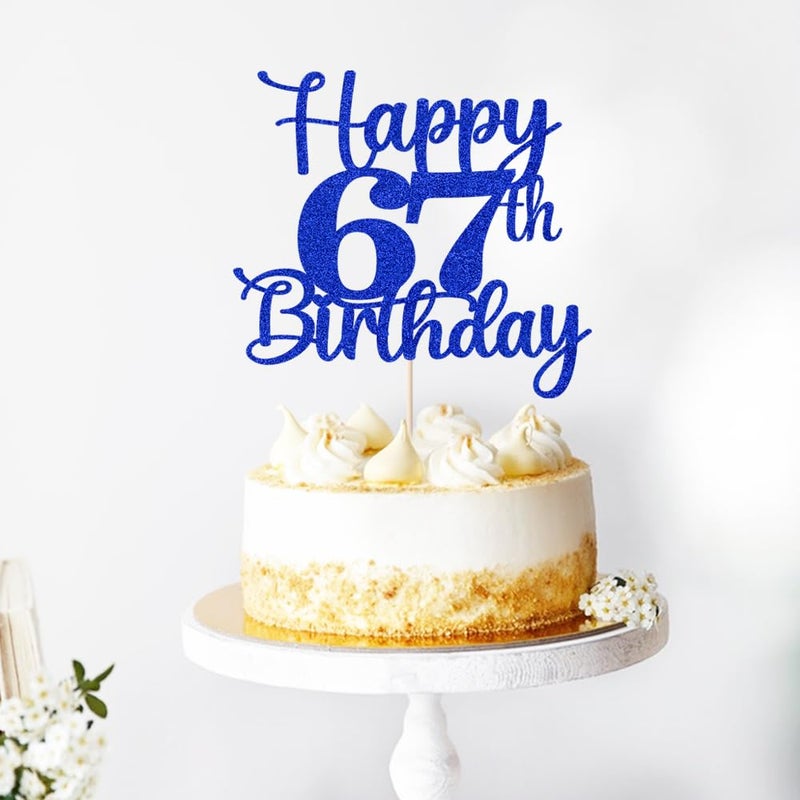 Kaoenla Happy 67th Birthday Cake Topper Hello 67 Cheers to 67 Years 67th Anniversary /67 years old birthday Party Decoration (67th  blue) - Image 5