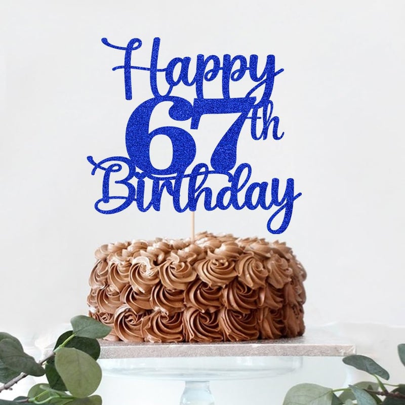 Kaoenla Happy 67th Birthday Cake Topper Hello 67 Cheers to 67 Years 67th Anniversary /67 years old birthday Party Decoration (67th  blue) - Image 4