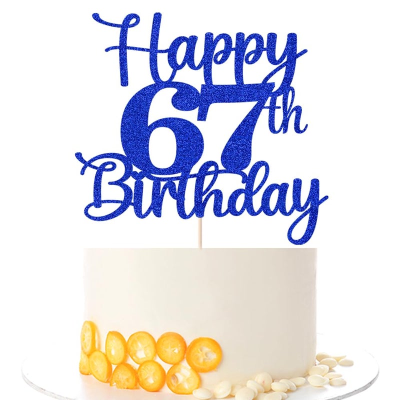 Kaoenla Happy 67th Birthday Cake Topper Hello 67 Cheers to 67 Years 67th Anniversary /67 years old birthday Party Decoration (67th  blue) - Image 1