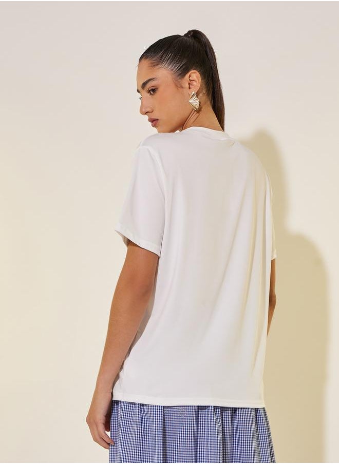 Styli - Women White Slogan Print Short Sleeve Regular Fit T-Shirt - Image 1