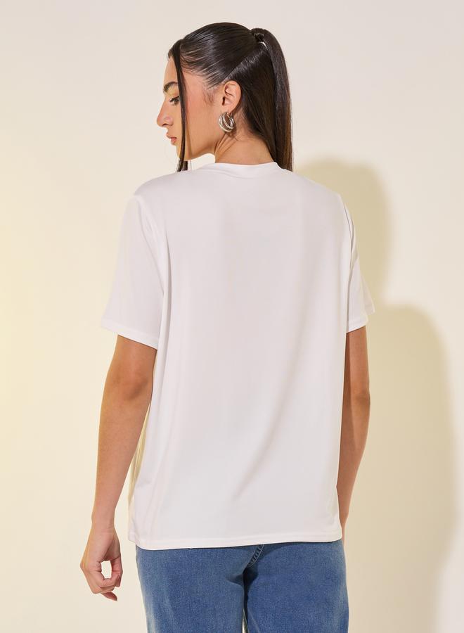 Take Two Women White Slogan Print Round Neck Regular Fit T-Shirt  - Image 5