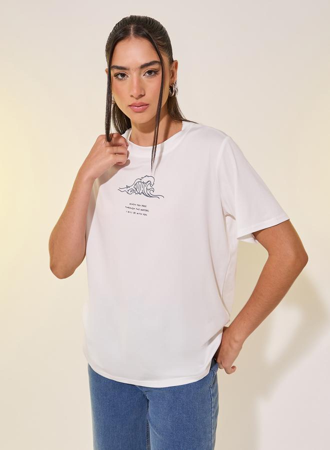 Take Two Women White Slogan Print Round Neck Regular Fit T-Shirt  - Image 3