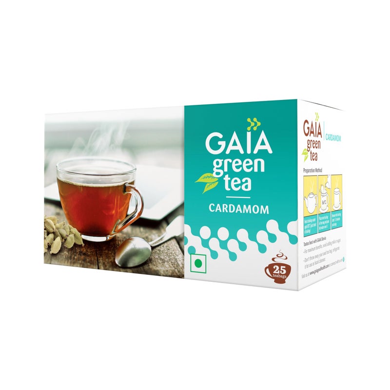 Gaia Green Tea Elaichi 25 tea bags - Image 1