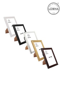 LOWHA Set of 5 Wall or Tabletop Stand Photo Frames in 5 Different Colors with Horizontal and Vertical Formats  - Image 1
