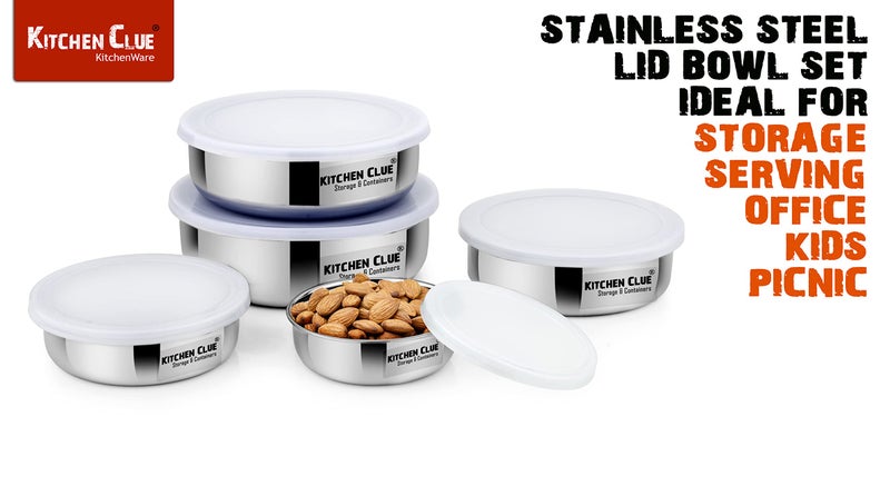 KITCHEN CLUE Stainless Steel Airtight & Leak-Proof Food/Snack Storage Containers Set of 5 Pcs, Silver Color - Lunch Box/Tiffin Set for Office School - Kids & Adults - 5 Pcs Kitchen Storage Containers - Image 4