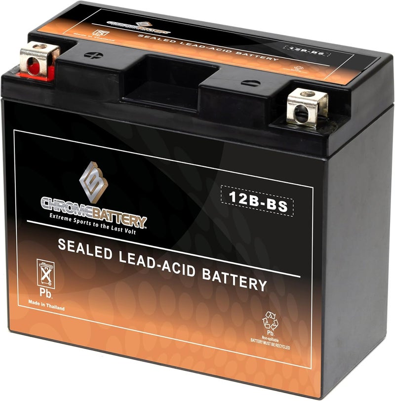CB CHROMEBATTERY بطارية YTX12B-BS خالية من الصيانة، 175 CCA، 12V 10Ah بديل لـ ATV، دراجة نارية، جت سكي، سكوتر، UTV، وأكثر - طرف صمولة وصمولة (T3)  - Image 1
