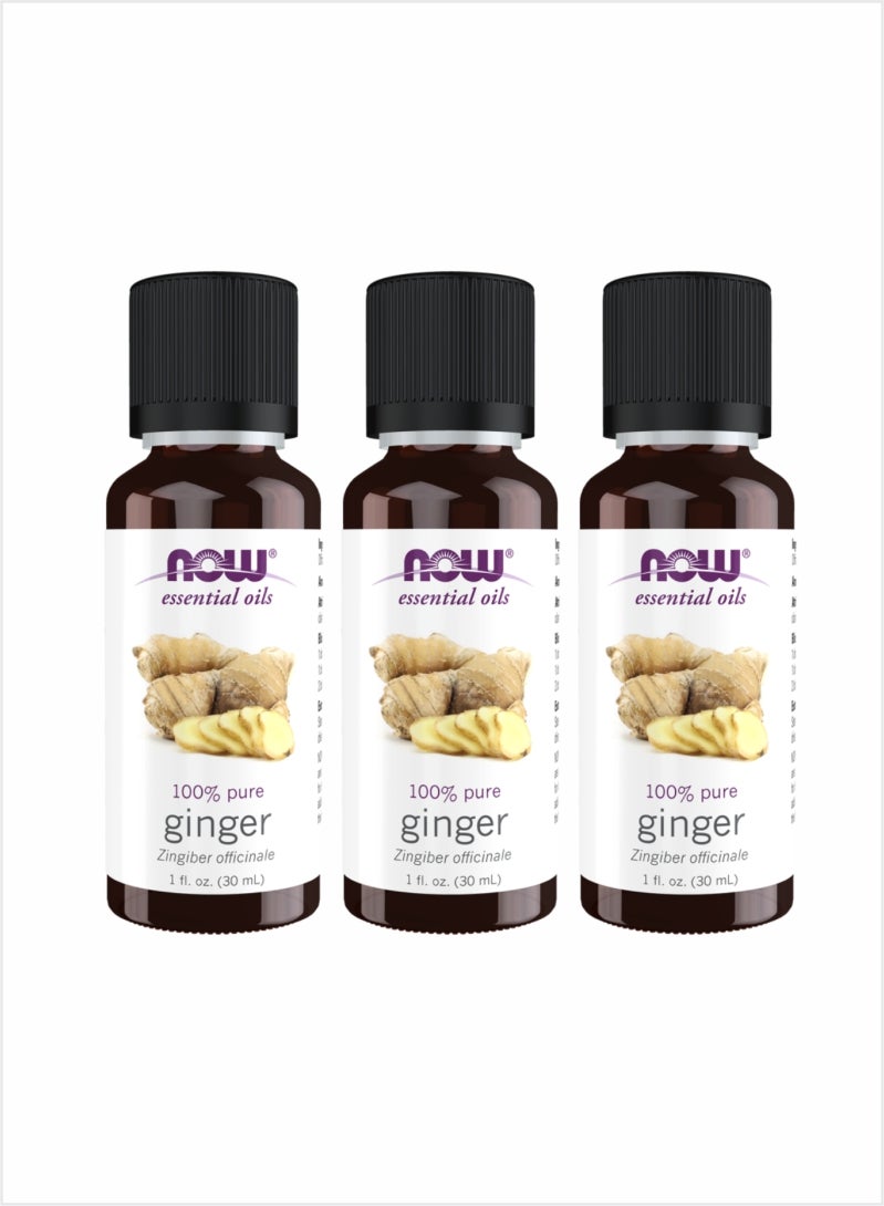 NOW Ginger Essential Oil - Pure Energizing Aromatherapy, 30ml (Pack of 3)