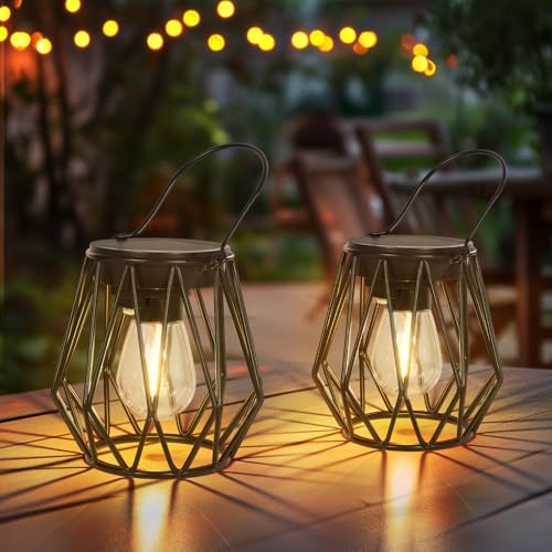 TaoFiaCo Solar Lanterns Outdoor Waterproof, Upgraded Powered Hanging Solar Lights for Outside, Auto On/Off, Brighter Hanging Outdoor Decor Lights for Yard Garden Patio Pathway 2 Pack - Image 1