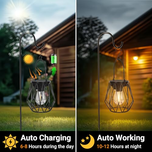 TaoFiaCo Solar Lanterns Outdoor Waterproof, Upgraded Powered Hanging Solar Lights for Outside, Auto On/Off, Brighter Hanging Outdoor Decor Lights for Yard Garden Patio Pathway 2 Pack - Image 2