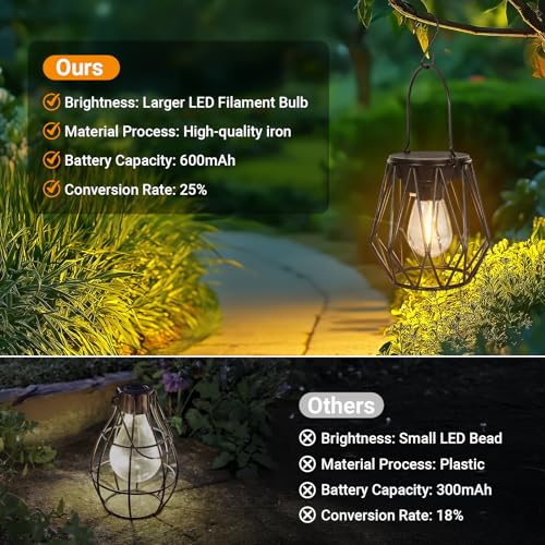 TaoFiaCo Solar Lanterns Outdoor Waterproof, Upgraded Powered Hanging Solar Lights for Outside, Auto On/Off, Brighter Hanging Outdoor Decor Lights for Yard Garden Patio Pathway 2 Pack - Image 5