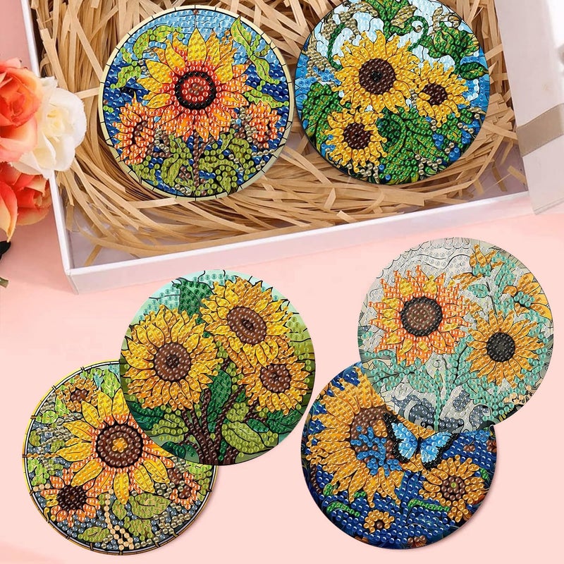 croshom 8 Pieces Diamond Painting Coasters-Sunflowers Diamond Painting Kits,Sunflowers Diamond Art Coasters,5D DIY Full Drill Diamond Round Dots,Diamond Art Kits for Adults Arts and Crafts Supplies - Image 5