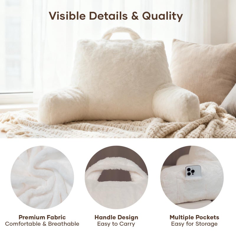 NOONTIDE Reading Pillow for Sitting up in Bed and Couch,Large Back Pillow for Adult & Teens with Soft Adjustable Neck Roll Backrest Pillow,Washable Cover,Watching TV/Gaming/Relaxing(FurryWhite) - Image 5