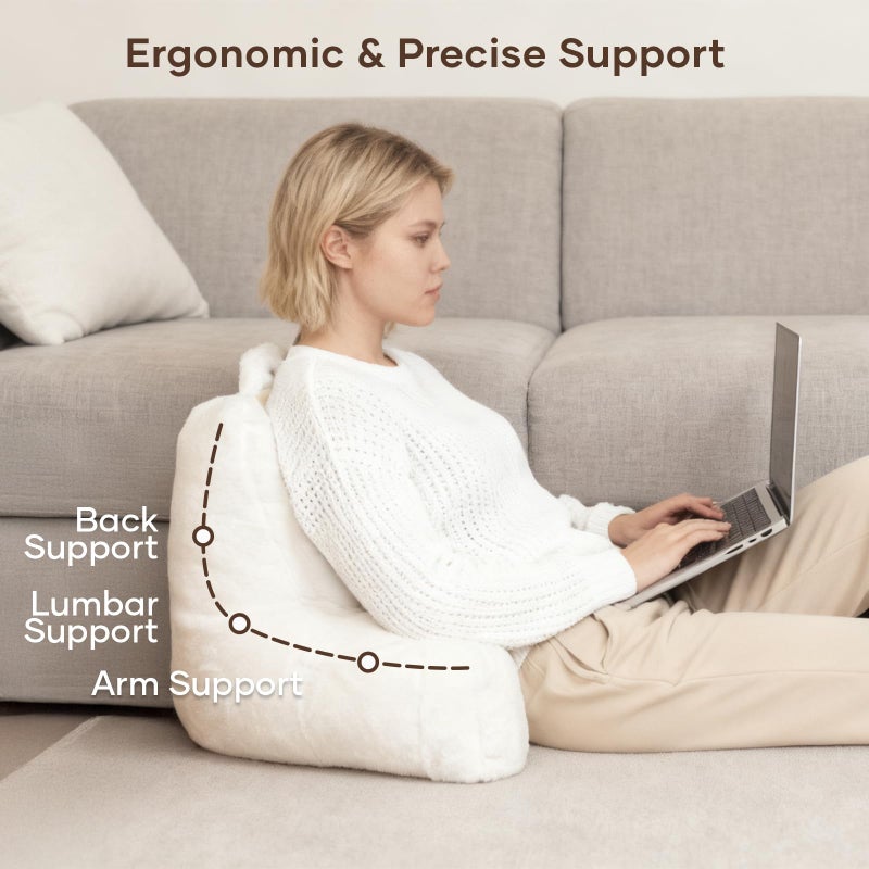 NOONTIDE Reading Pillow for Sitting up in Bed and Couch,Large Back Pillow for Adult & Teens with Soft Adjustable Neck Roll Backrest Pillow,Washable Cover,Watching TV/Gaming/Relaxing(FurryWhite) - Image 3