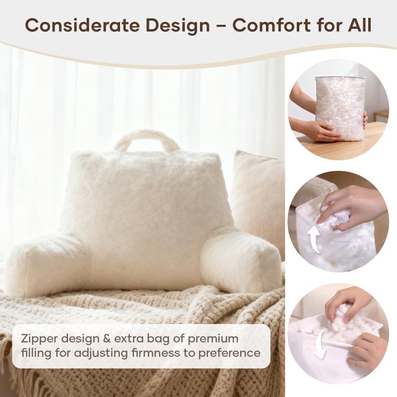 NOONTIDE Reading Pillow for Sitting up in Bed and Couch,Large Back Pillow for Adult & Teens with Soft Adjustable Neck Roll Backrest Pillow,Washable Cover,Watching TV/Gaming/Relaxing(FurryWhite) - Image 4