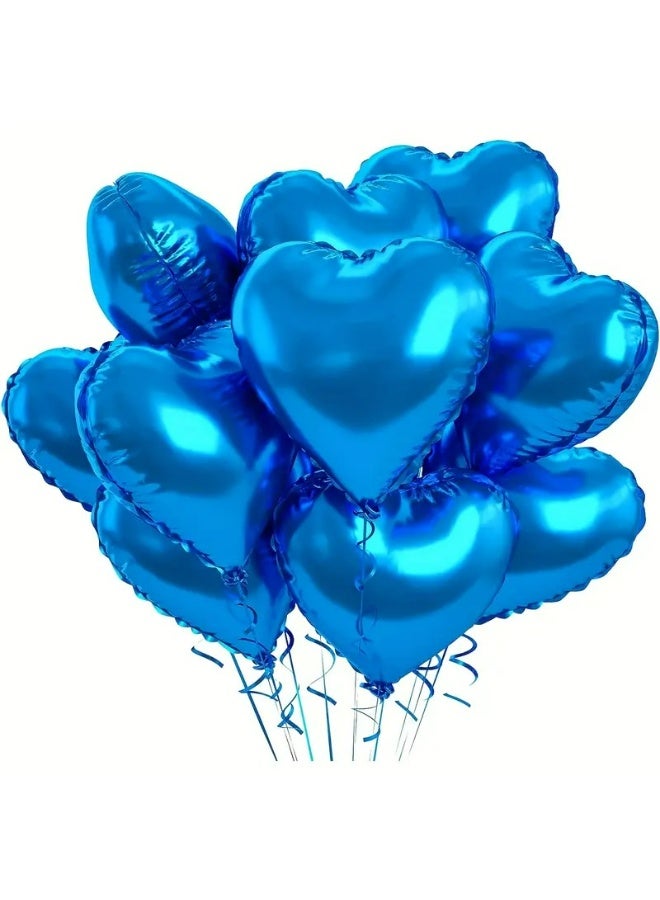 10-Pack 18-Inch Heart-Shaped Foil Balloons, Mixed Color, for Valentine'S Day, Birthday, Wedding, Anniversary, Engagement, Party Decorations, No Electricity Needed, Aluminum Film Balloons (BLUE)