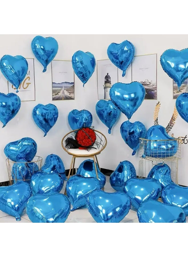 10-Pack 18-Inch Heart-Shaped Foil Balloons, Mixed Color, for Valentine'S Day, Birthday, Wedding, Anniversary, Engagement, Party Decorations, No Electricity Needed, Aluminum Film Balloons (BLUE)