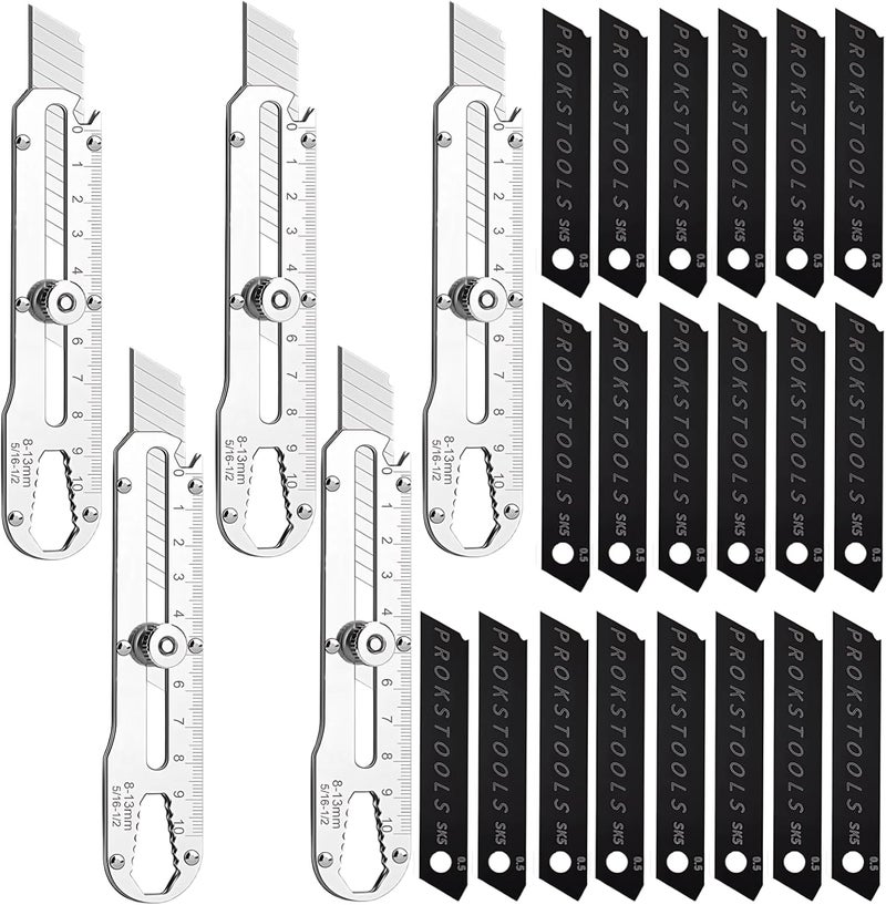 5 Pcs Utility Knife Set, 10-in-1 Multi-Function Box Cutter, 20 Sk5 Blades, 5.5 in - Image 1