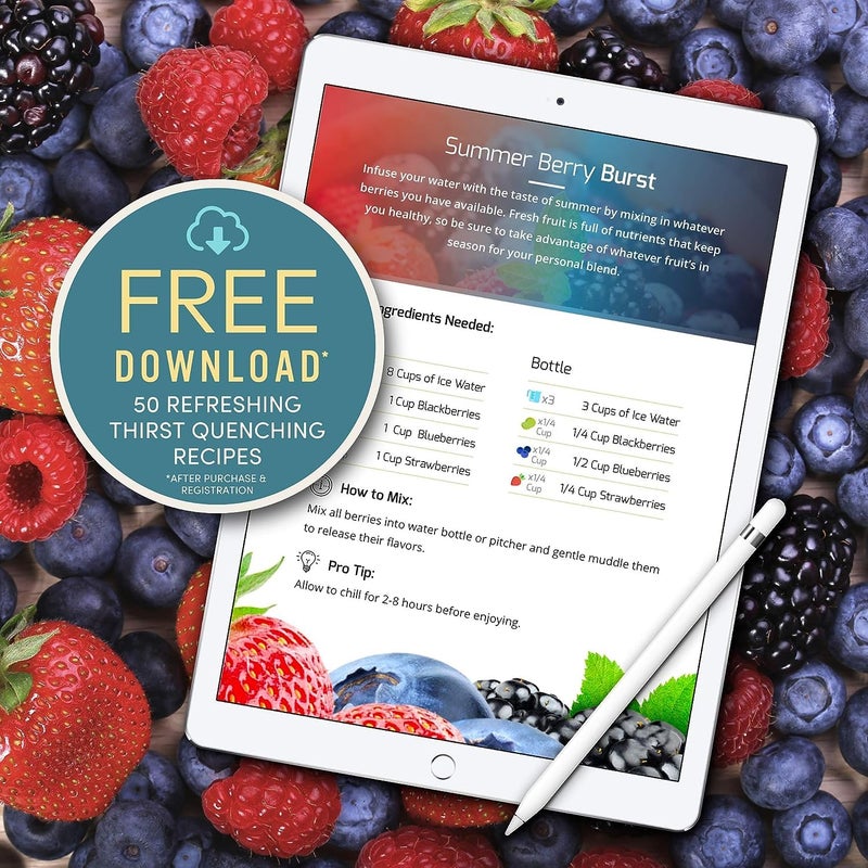 Infusion Pro Infusion Pro 32 oz Fruit Infuser Water Bottle with Insulated Sleeve & 50 Recipe Infused Water eBook : Bottom Loading  Large Water Infuser for More Flavor : Unique Gift Idea  - Image 5