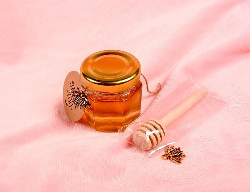 Adabocute Mini Honey Jars - Honey Pot With Honey Dipper  Bee Pendants  Jutes  Tags And Gold Organza Bags - Perfect For Baby Shower Favors  Party Favors And Wedding Favors  40 Pack 1.5Oz - Image 3