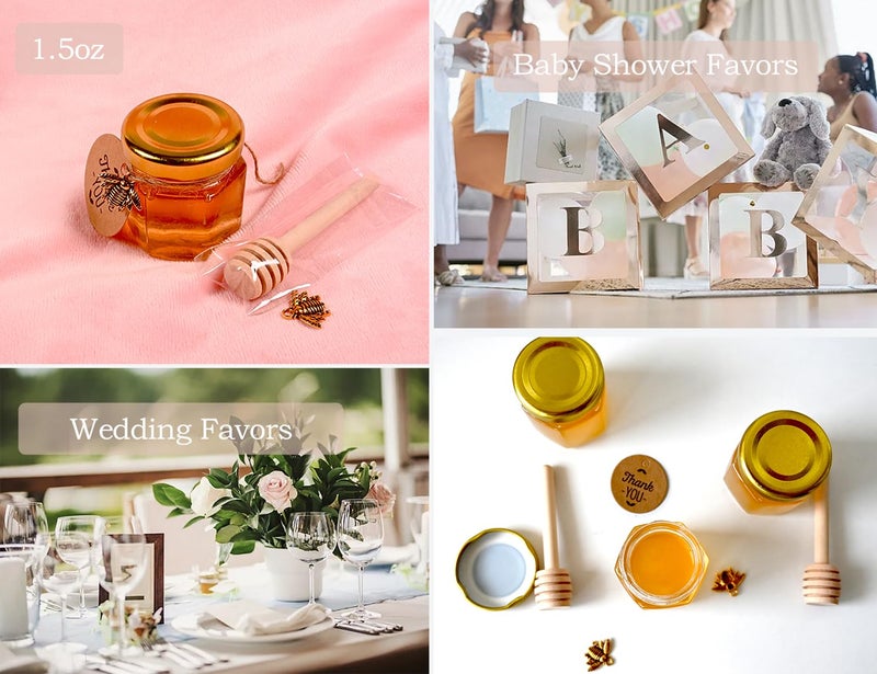 Adabocute Mini Honey Jars - Honey Pot With Honey Dipper  Bee Pendants  Jutes  Tags And Gold Organza Bags - Perfect For Baby Shower Favors  Party Favors And Wedding Favors  40 Pack 1.5Oz - Image 5