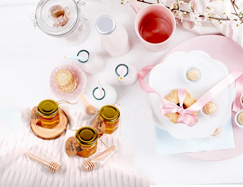 Adabocute Mini Honey Jars - Honey Pot With Honey Dipper  Bee Pendants  Jutes  Tags And Gold Organza Bags - Perfect For Baby Shower Favors  Party Favors And Wedding Favors  40 Pack 1.5Oz - Image 4
