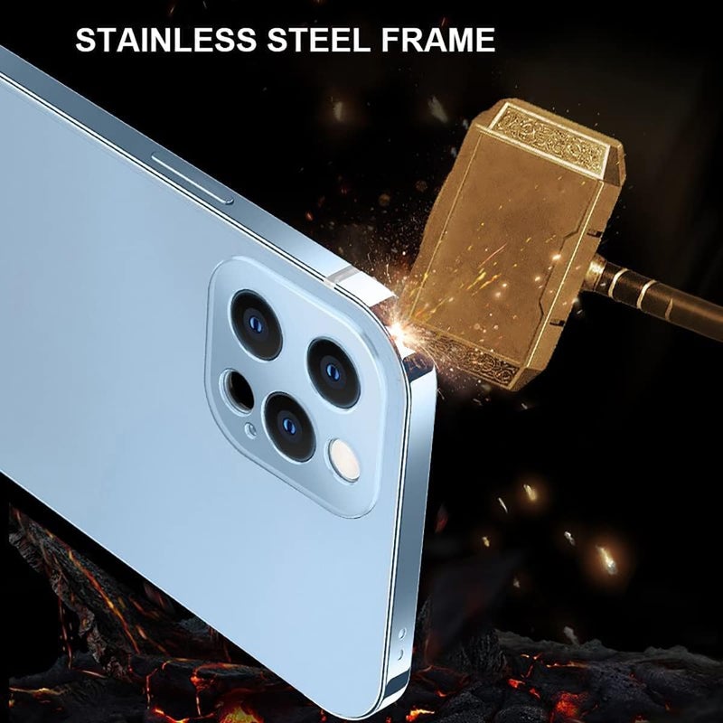 كلاراكو غطاء حماية غير لامع بإطار من الفولاذ المقاوم للصدأ باللون الأزرق لهاتف iPhone 13/13 Pro/13 Pro Max/12/12 Pro/12 Pro Max (أسود B، لهاتف iPhone 13 Pro) - Image 1