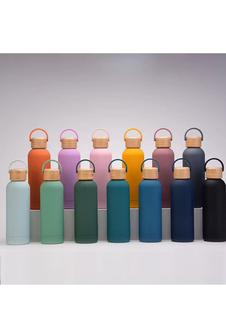 Generic - Stainless Steel Thermos Water Bottle, 500ml Water Bottle, Stylish, Lightweight, Direct Drinking, Wooden Lid, Cute, Milk Bottle, Leak Proof, For Gyms, Girls, Children, Boys, School, Insulated - Image 1