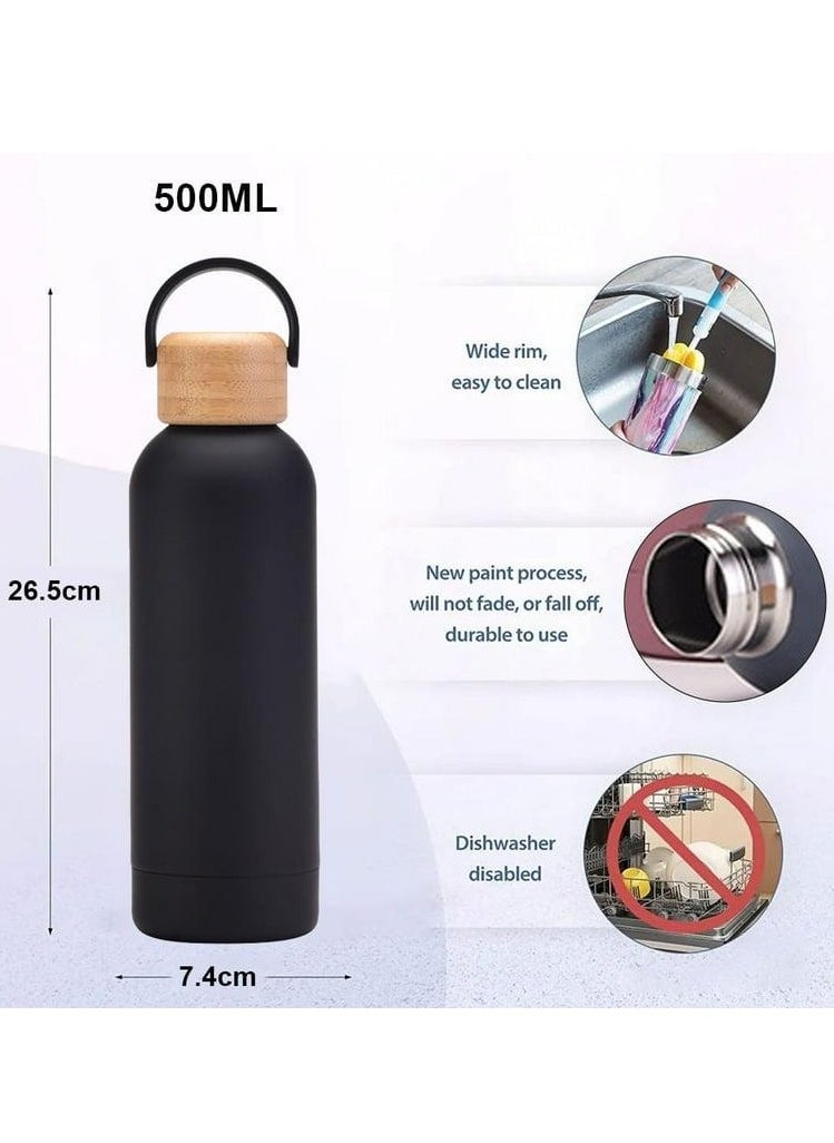 Generic - Stainless Steel Thermos Water Bottle, 500ml Water Bottle, Stylish, Lightweight, Direct Drinking, Wooden Lid, Cute, Milk Bottle, Leak Proof, For Gyms, Girls, Children, Boys, School, Insulated - Image 1