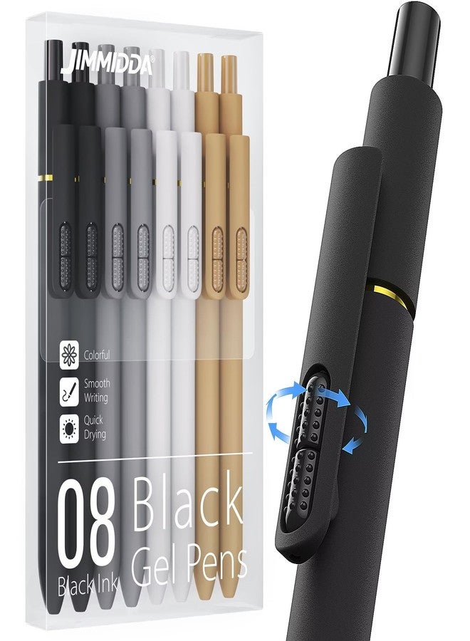 JIMMIDDA 8Pcs Black Gel Pens - 0.7mm Medium Point Black Ink Pens | Smooth Writing - Quick Drying Retractable Pen for Men Women (Classic - 8Pcs) - Image 1