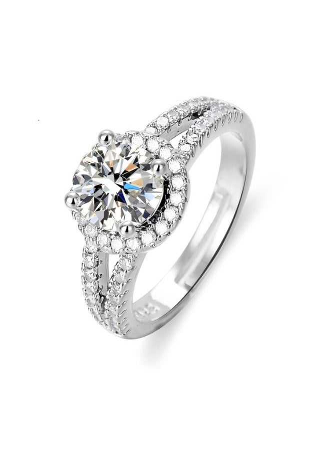 Adjustable Silver Ring for Women Elegant Solitaire Cubic Zirconia with Floral Design - Image 1