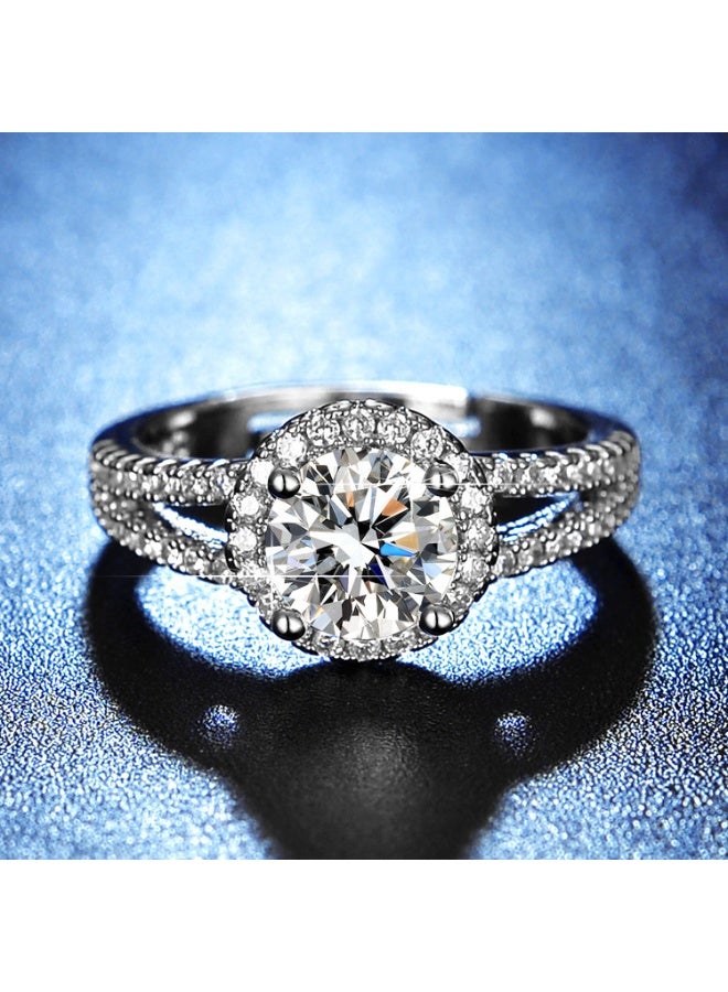 Adjustable Silver Ring for Women Elegant Solitaire Cubic Zirconia with Floral Design - Image 2