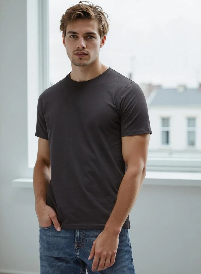 Splash FAV Plain Regular Fit Crew Neck T shirt with Short Sleeves
