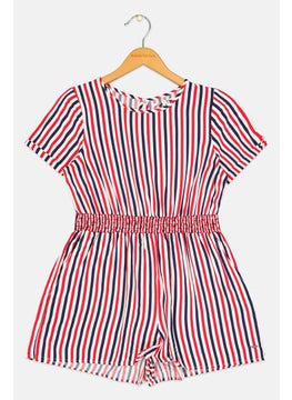 Pepe Jeans Kids Girl Stripes Short Sleeves Playsuit, Red Combo  - Image 1